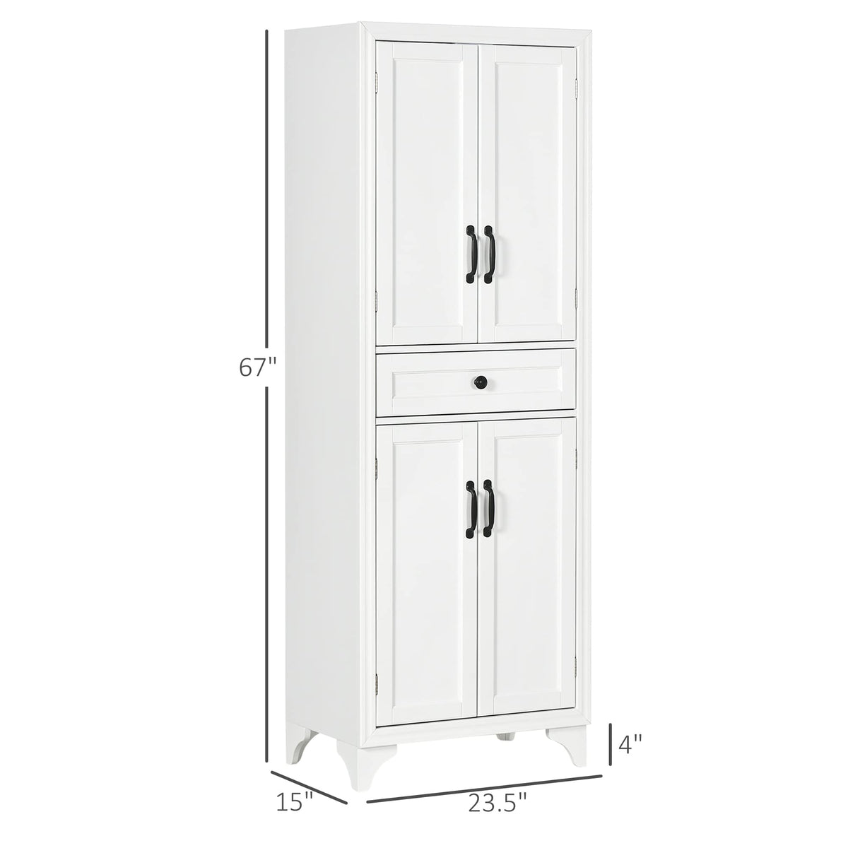 HOMCOM 67" Tall Freestanding Kitchen Pantry Cabinet 4-Door Drawer White