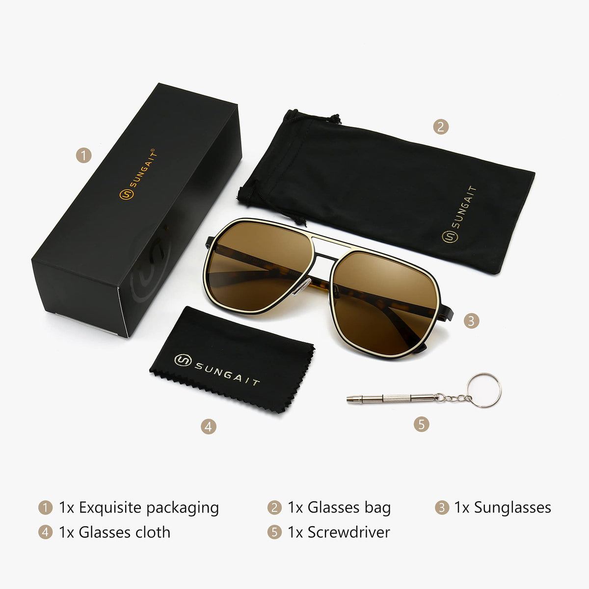 SUNGAIT Polygon Aviator Sunglasses for Men Polarized Trendy Square Sun Glasses Retro Pilot Shades UV Protection