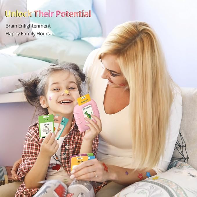 Educational Learning Toys - 520 Sight Words Talking Flash Cards, Autism Sensory Toys, Pocket Speech for Toddlers, Valentine's Day Present Birthday Gift for 1 2 3 4 5 6 Year-Old Girls, Pink