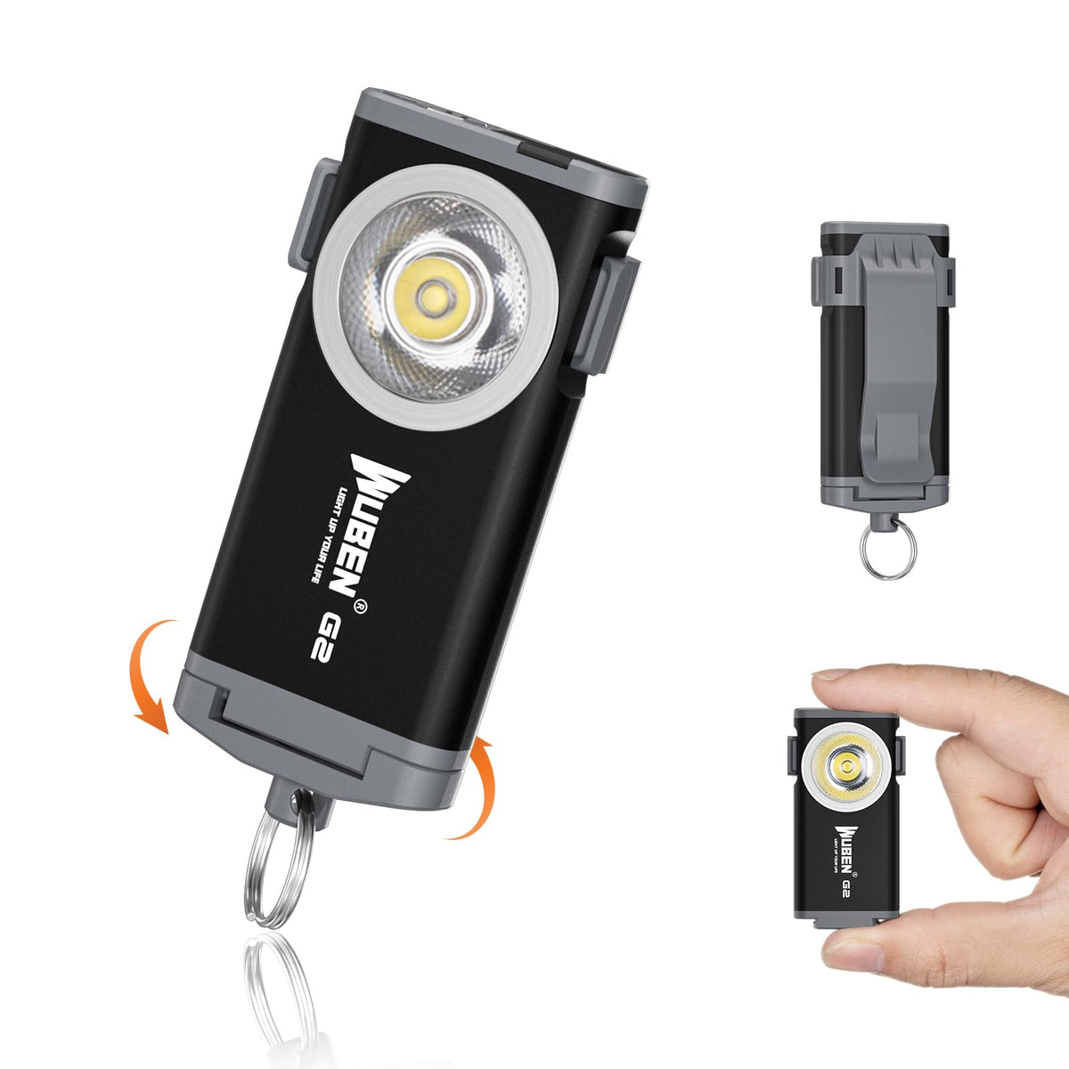 WUBEN G2 Mini Flashlight Keychain, 500 Lumens Rechargeable Pocket 5 Modes Small Led EDC Keychain Brightest Flashlight Magnetic Hat Clip for Travel,Walking,Searching,Hiking