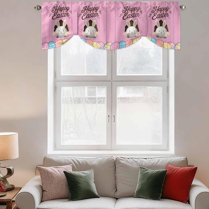 Pink Easter Tie Up Valance Curtains