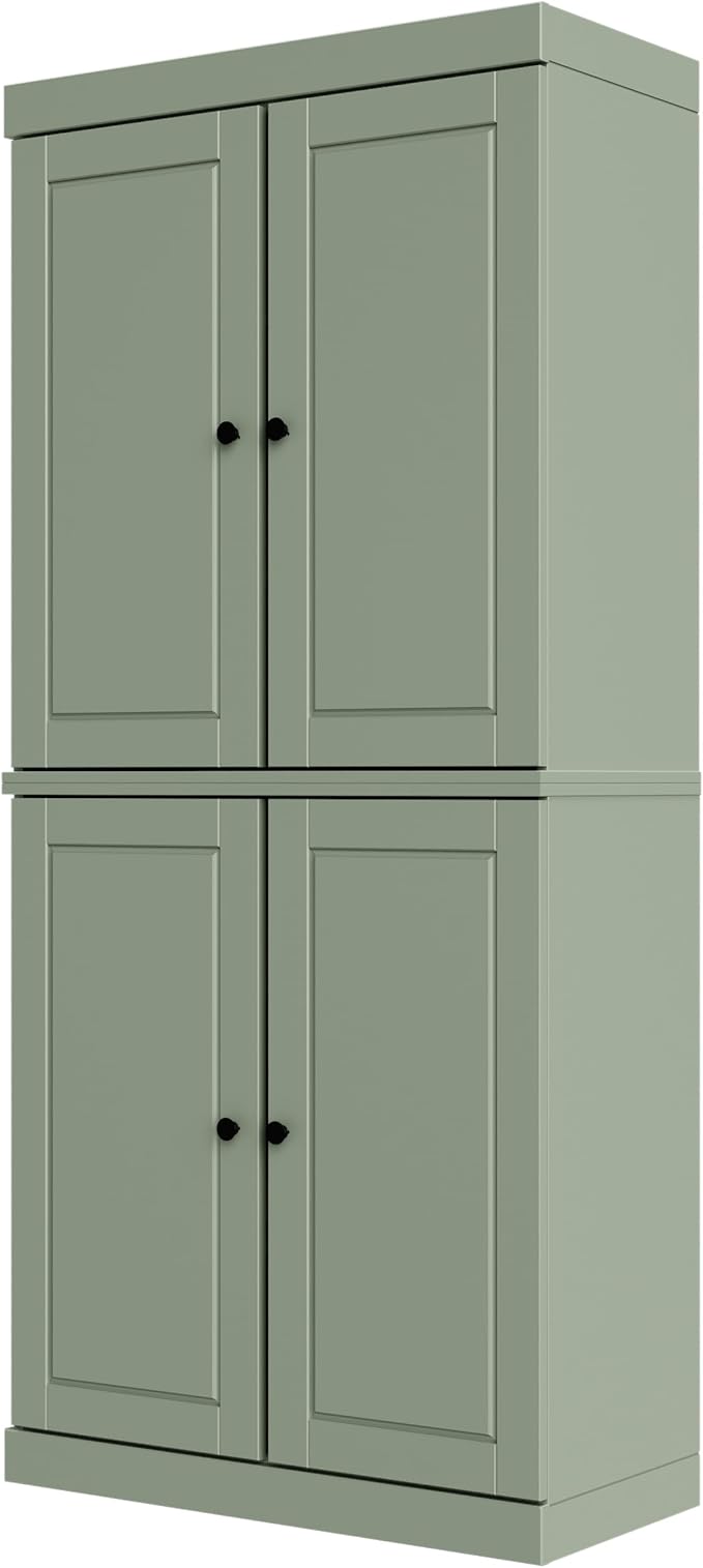 Palace Imports Solid Wood Bookcase - 6-Tier Bookshelf, 71.5” H - Sage, Wooden Cabinet Doors & Adjustable Shelves, Tall Bookcase for Living Room, 100% Renewable Eco-Friendly Wood, Made in Brazil