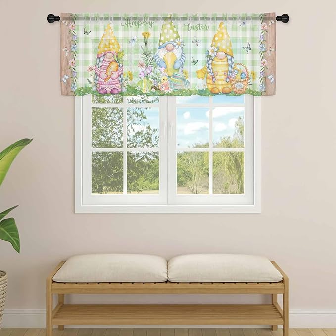 Easter Sheer Valances for Windows 54"x18", Light Filtering Kitchen Curtains