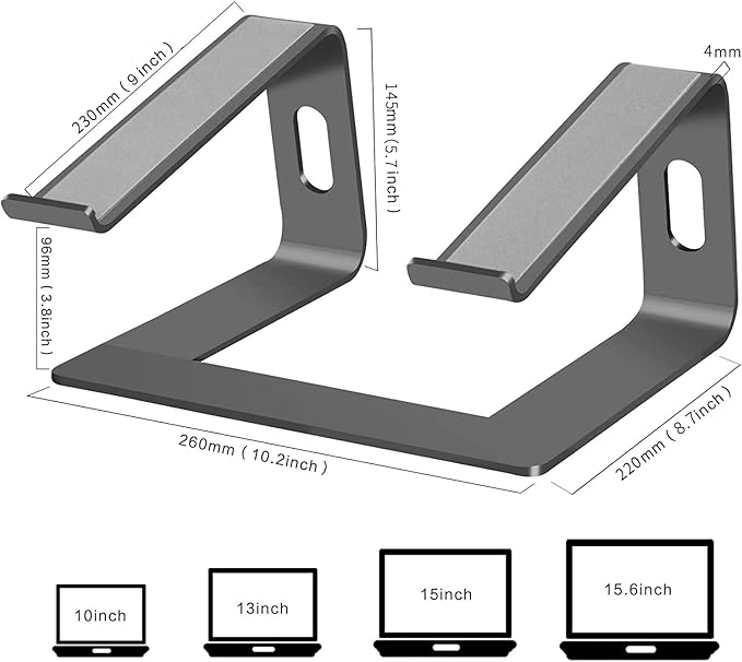 Orionstar Laptop Stand Portable Aluminum Laptop Riser Compatible with Mac MacBook Air Pro 10 to 15.6 Inch Notebook Computer, Detachable Ergonomic Elevator Holder, Space Grey