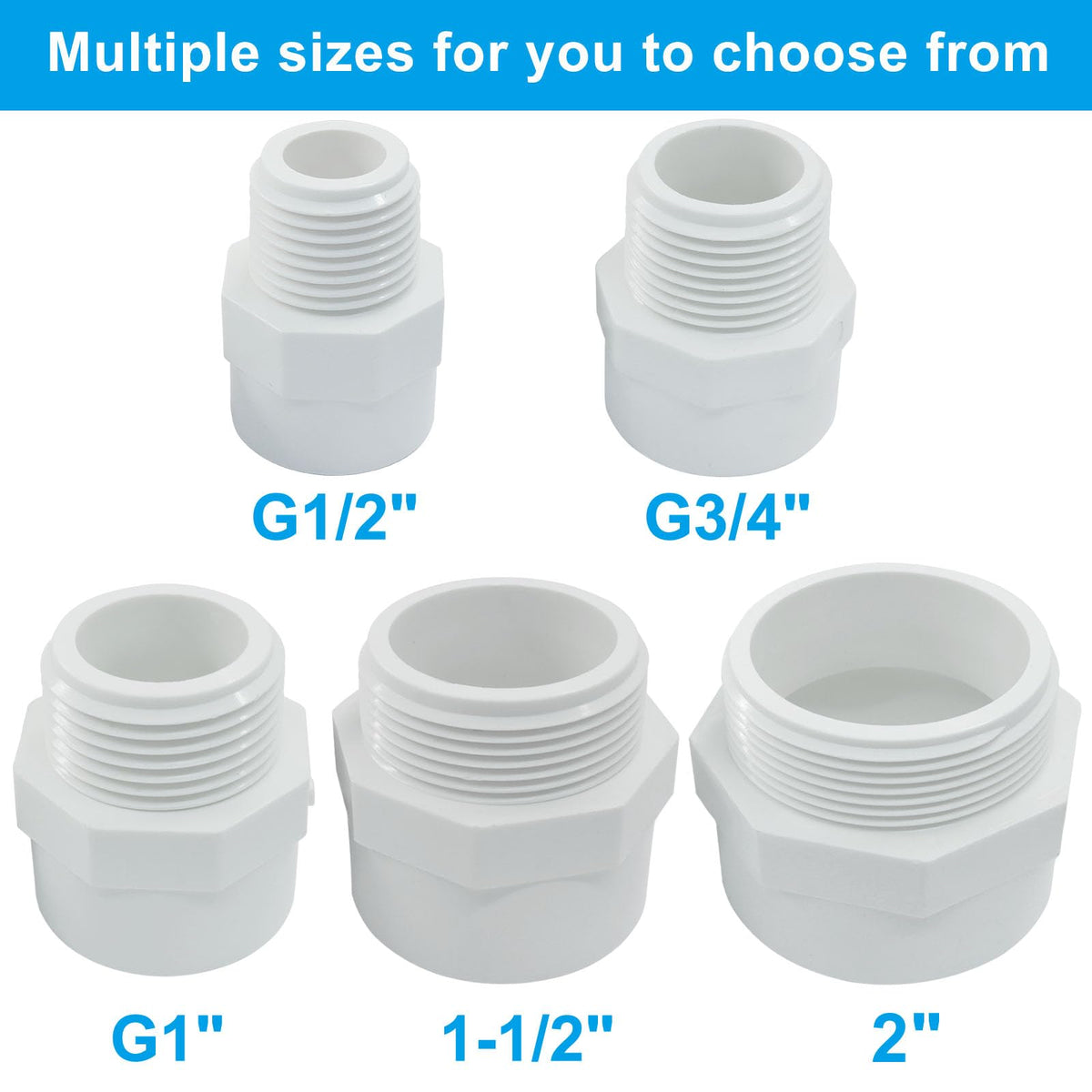 PHITUODA 10 PCS PVC Coupling Fittings, White Male Thread Adapter Connector, 3/4-Inch Female Thread Threaded Coupling for Schedule 40 PVC Pipe/Plumbers