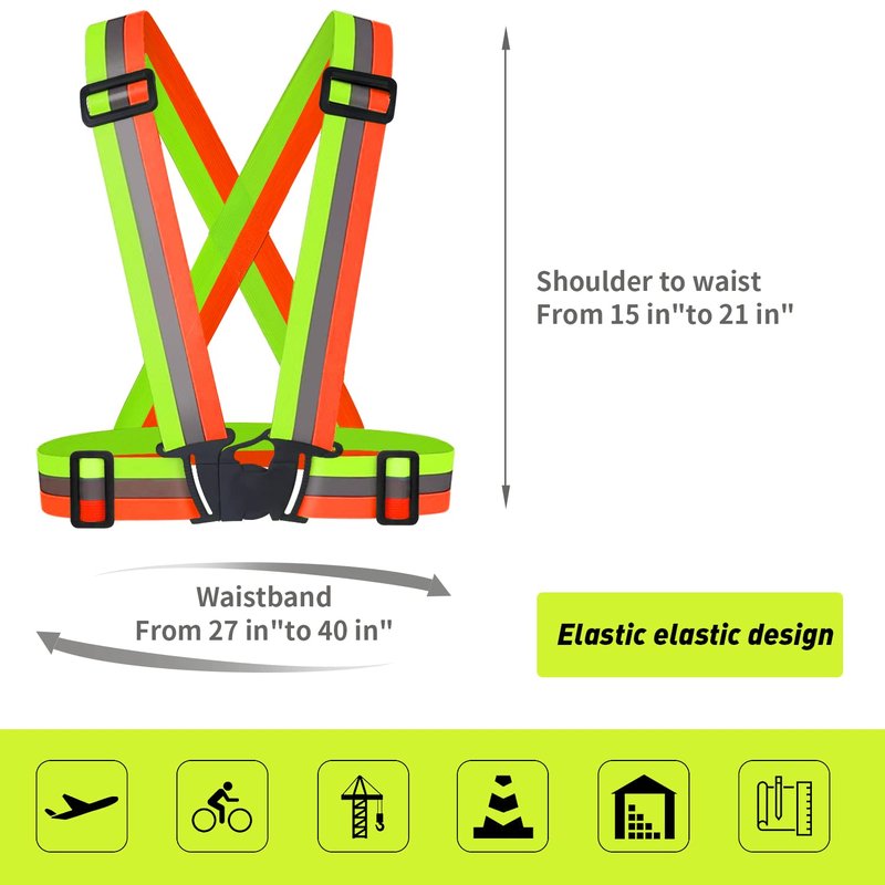 Dairzitv 2 pcs Reflective Vest, Adjustable High Visibility Reflective Safety Straps Gear for Outdoor Jogging, Cycling, Walking, Riding and Pet Walking