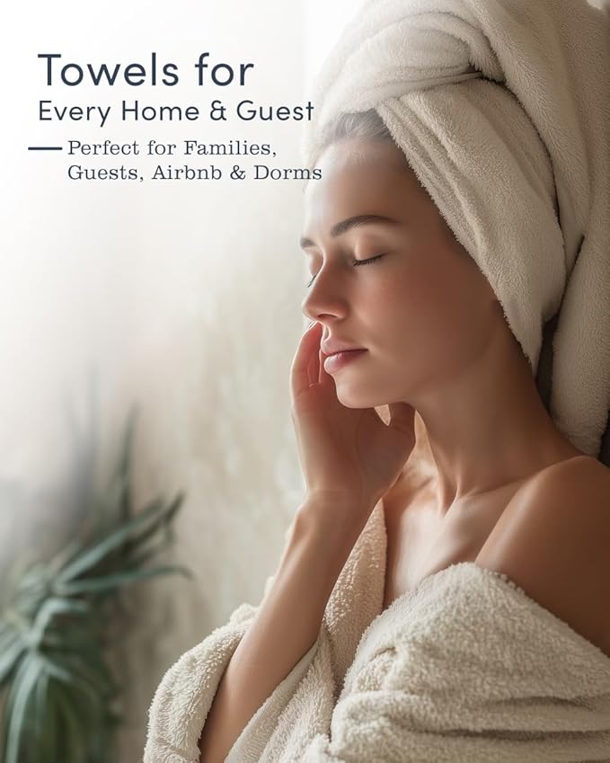 Luxury Hotel-Quality White Towel Set – 6 Pc Oversized Bath Towels & Washcloths, 563 GSM 100% Ring-Spun Cotton, Ultra-Soft Spa Textured, Fast-Drying & Durable – Ideal for Home, Airbnb, Dorm