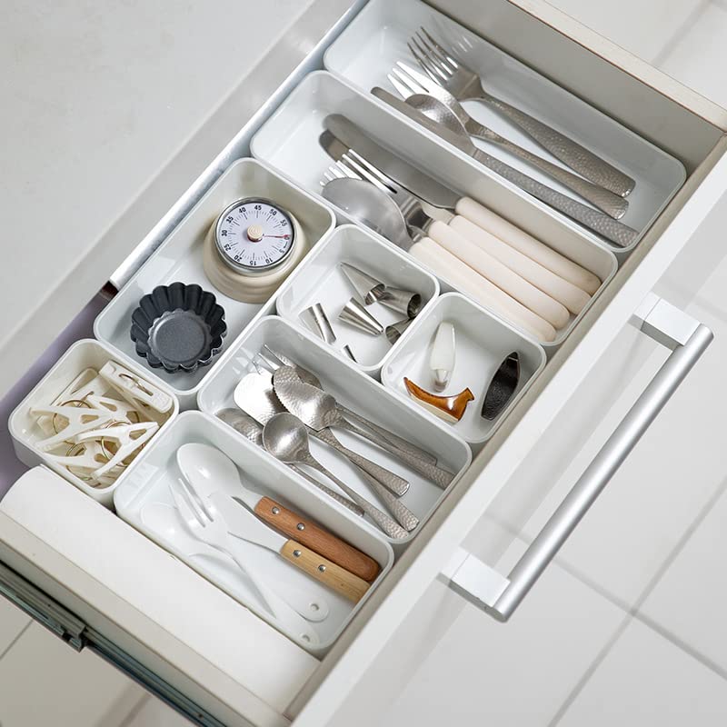 RAUVOLFIA Plastic Drawer Organizers Set, 3-Size Versatile Bathroom and Vanity Drawer Organizer Trays, Storage Bins for Makeup, Bedroom, Kitchen Gadgets Utensils and Office - size: S+M+L
