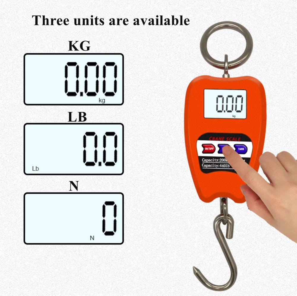 Hanging Weight Scale Industrial Heavy Duty for Farm, Hunting, Bow Draw Weight, Big Fish & Hoyer Lift with Accurate Sensor Digital, Professional (440LBS Orange)