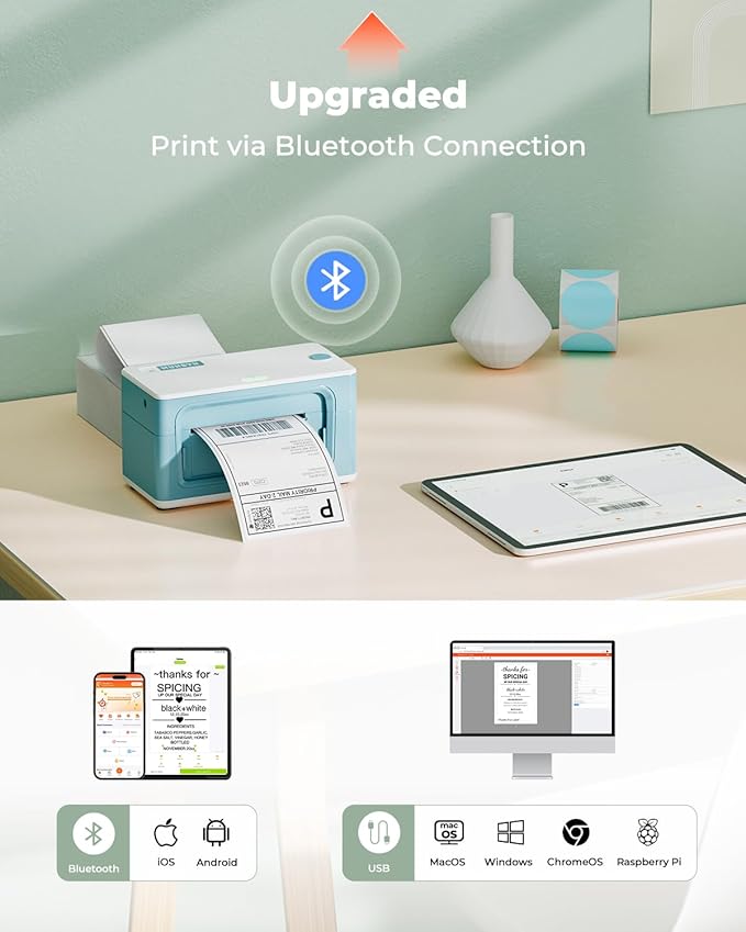 MUNBYN Bluetooth Thermal Label Printer 941BP, Wireless 300DPI 4x6 Shipping Label Printer for Small Business Compatible with Windows, Mac, iPhone, Android, PC, Ebay, Amazon, Shopify, Etsy, USPS (Green)