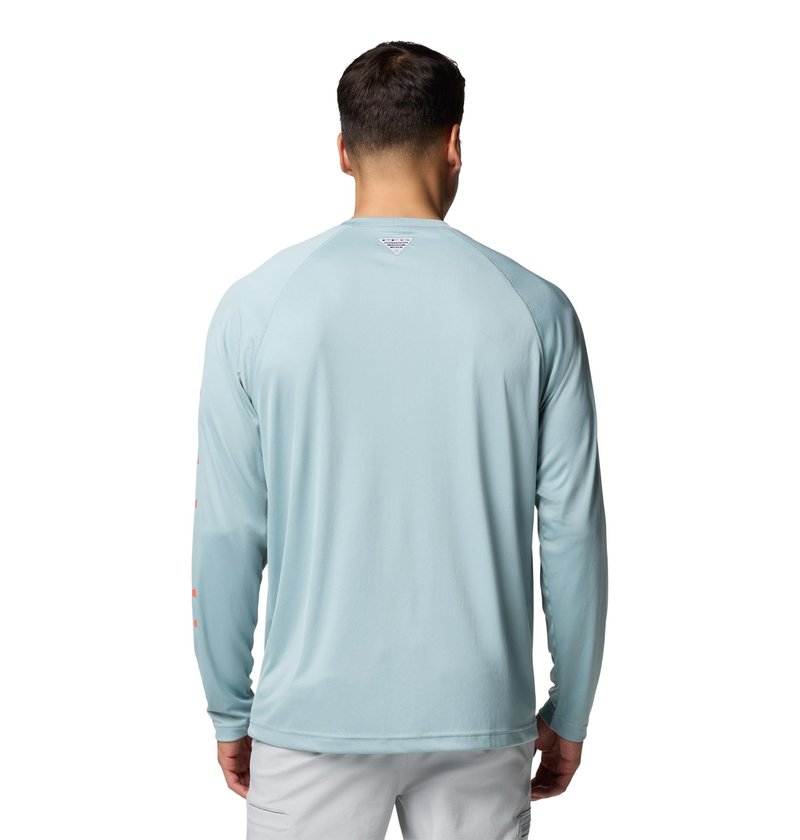 Columbia Men's PFG Terminal Tackle Long Sleeve Fishing Shirt, Crushed Blue/Faded Peach Logo, X-Large