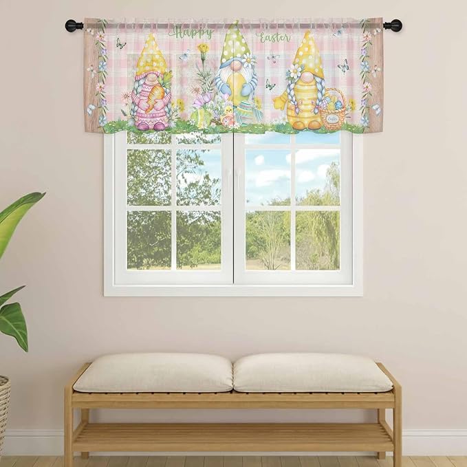 Happy Easter Sheer Valances for Windows 42"x12", Light Filtering Kitchen
