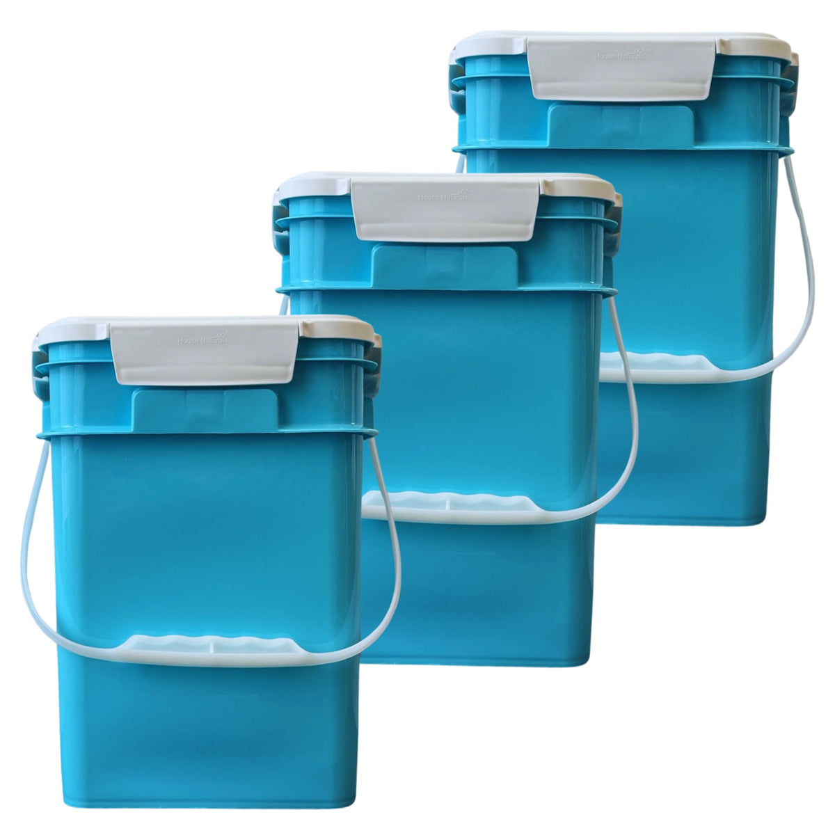 House Naturals 4 Gallon Square Food Grade Bucket Pail with Plastic Handles and Lid (Pack of 3) Made in USA containers (White)