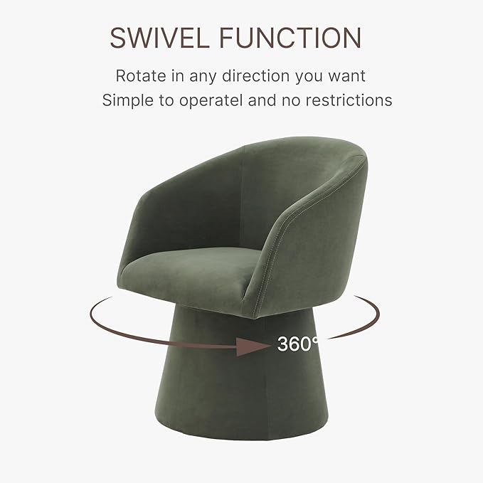Swivel Dining Chairs Set of 2, Upholstered Mid Century Modern Deskchair with Barrel Back, Linen Fabric Kitchen Chairs for Dining Room, Bedroom, Dressing Room, Green