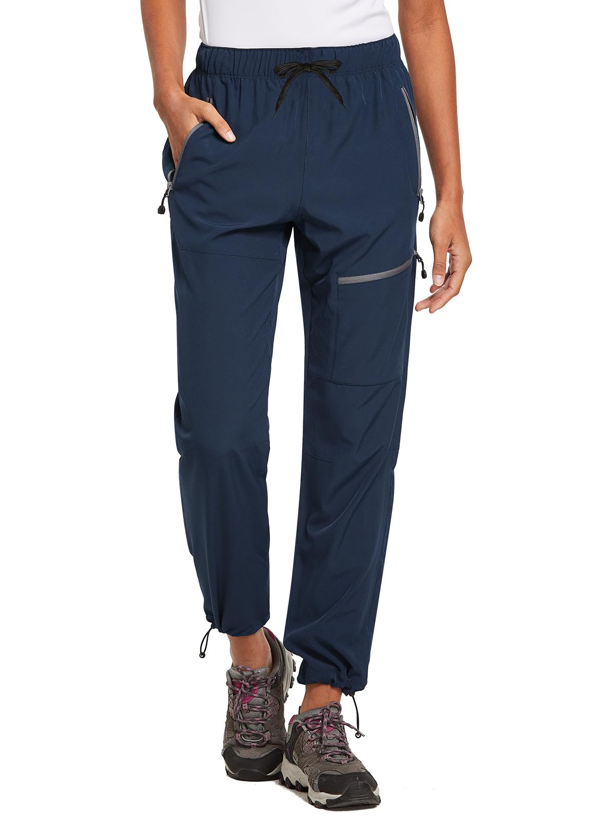 baleaf Cargo Pants for Women Petite Joggers Lightweight Quick Dry Pant Water Resistant 27'' Travel Workout Athletic Navy Blue Size S