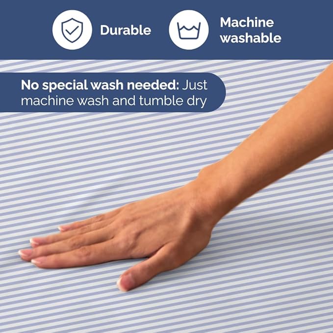 Light Blue and White Striped Sheets - 1 Flat & 1 Fitted Sheet & 2 Pillowcases w/ Deep Pockets - Wrinkle & Fade Resistant - Ultra-Soft, Breathable & Cooling - Luxury Pinstripe Bedding - King Size