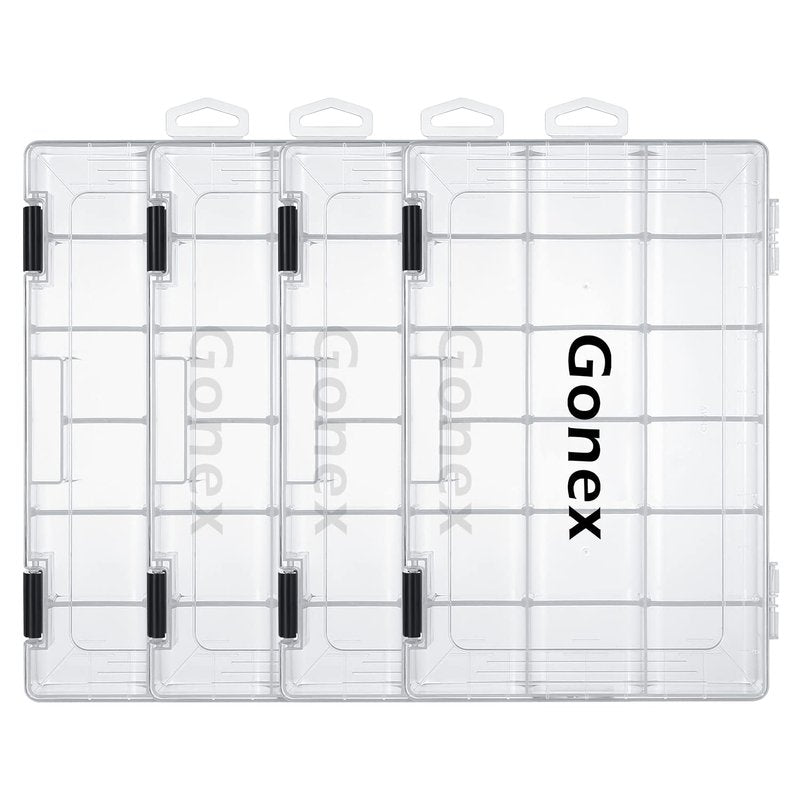 Gonex 3600 Tackle Trays 4 Packs, Transparent Fishing Tackle Boxes Organizer and Storage with Adjustable Dividers, Plastic 3600 Tackle Boxes for Lures, Hooks, & Other Accessories