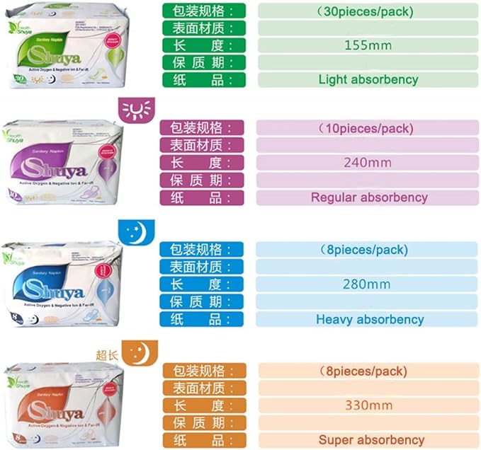 SHUYA Anion Ultral Long Overnight Pads for Woman with Wings,Postpartum Pads After Birth with Patented Negative ion Strip, Super Absorbency, Size 330mm-Scented (Pack of 2, 16)