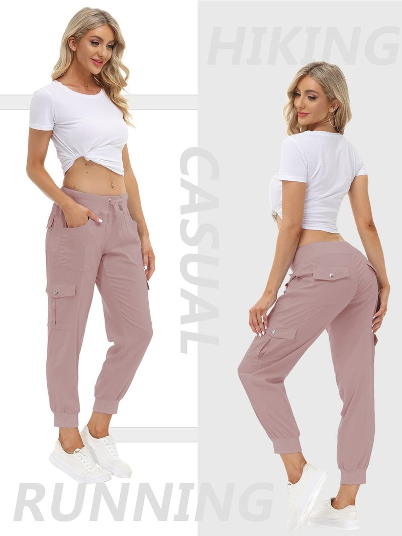 MoFiz Hiking Cargo Pants for Women with Pockets Lightweight Quick Dry Athletic Outdoor Summer Travel Casual Joggers Sweatpants Dusty Pink M