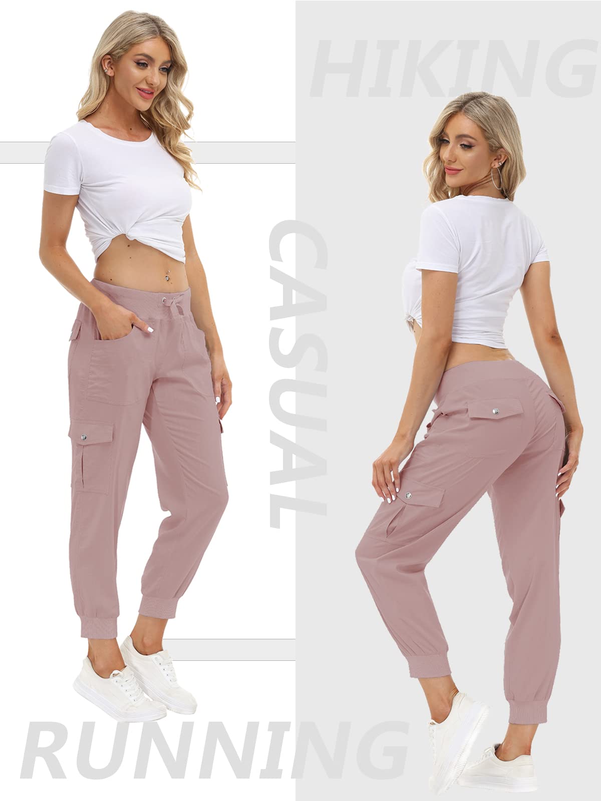 MoFiz Hiking Cargo Pants for Women with Pockets Lightweight Quick Dry Athletic Outdoor Summer Travel Casual Joggers Sweatpants Dusty Pink XS
