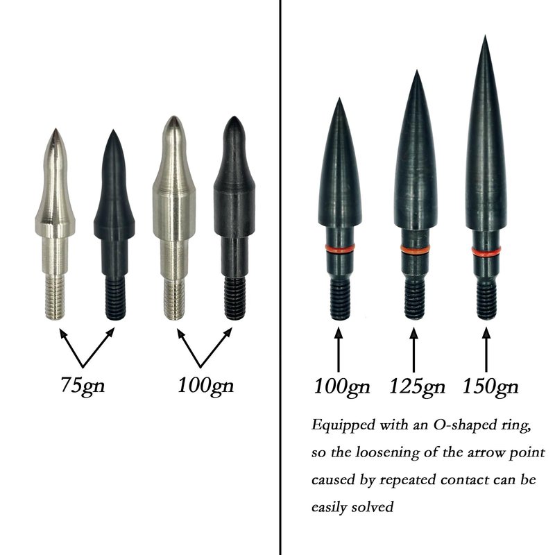 Archery Points 75/100/125/150 Grains - 12pcs Stainless Steel 5/16 Inch Screw-in Bullet Points, Arrow Tips for Crossbow, Recurve & Compound Bow, Target Practice & Hunting (125 grain field points)