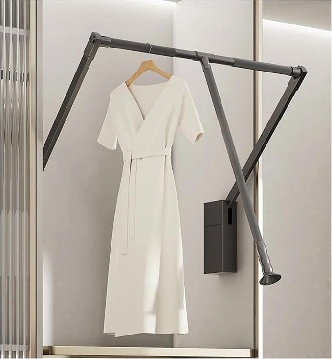 Pull Down Closet Rod for Hanging Clothes, Retractable Wardrobe Hanger for Cabinet Inside Width 35"~47.2", Aluminium alloy Tubing with Plastic Housing, 44 lb Weight Rating