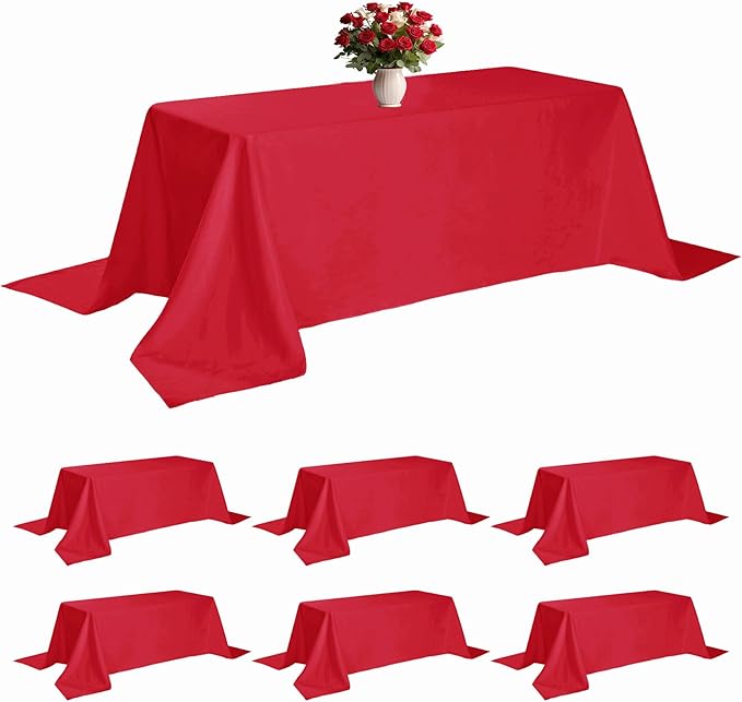6 Pack Red Tablecloth 90 x 156 Inch Table Cloth for 8 Foot Rectangle Tables, Wrinkle Resistant Washable Polyester Fabric Table Covers for Party, Wedding,Dining,and Banquet