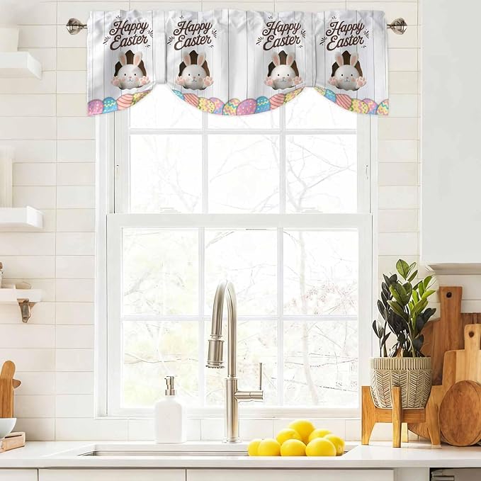 Grey Easter Tie Up Valance Curtains