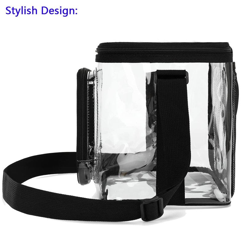 FlowFly Insulated Reusable Lunch Bag Adult Large Lunch Box for Women and Men with Adjustable Shoulder Strap,Front Zipper Pocket and Dual Large Mesh Side Pockets, Clear