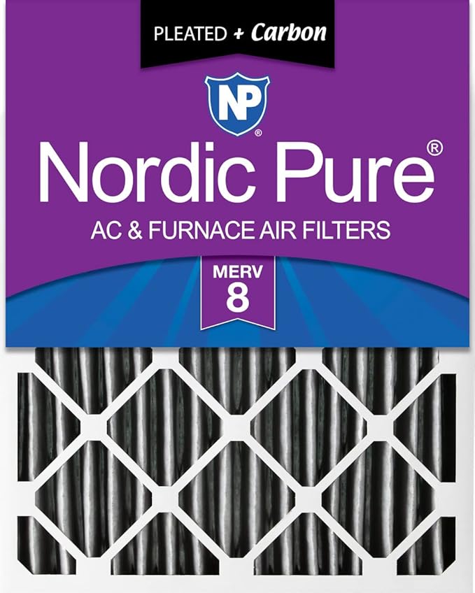 Nordic Pure 16x20x4 Pleated Plus Carbon Air Filters MERV 8 1 Pack