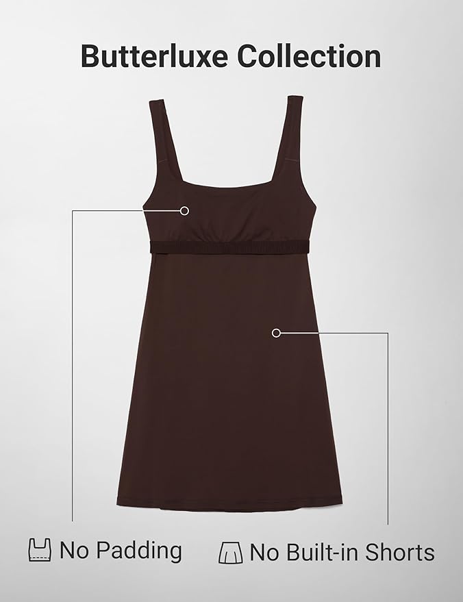 CRZ YOGA Butterluxe Linerless Square Neck Tennis Dress for Women - A Line Casual Outfits with Shelf Bra No Built-in Shorts