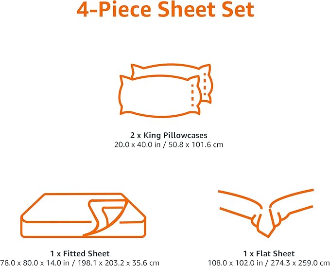 Amazon Basics Lightweight Super Soft, Breathable Easy Care Microfiber 4 Piece Bed Sheet Set With 14" Deep Pockets, King, Aqua Fern, Printed