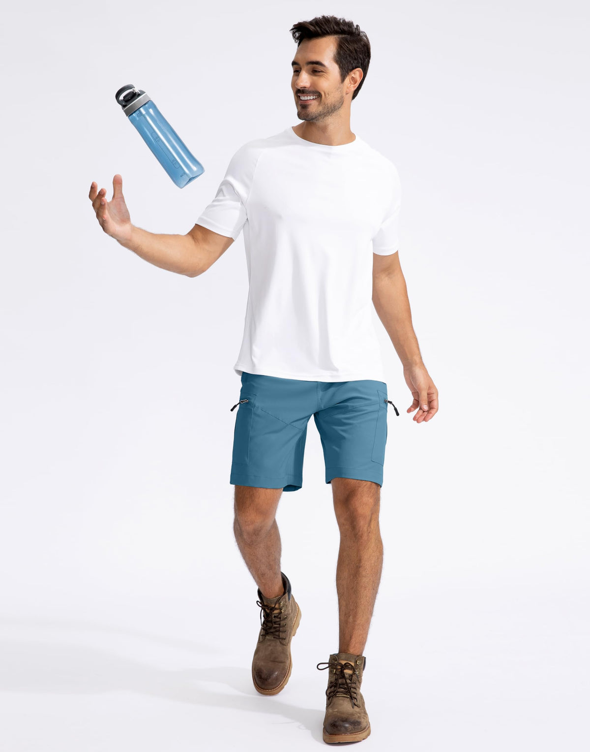 Pudolla Men's Hiking Cargo Shorts 9" Lightweight Outdoor Work Shorts for Men Travel Golf Camping Casual with 5 Zipper Pockets(Sea Blue Large)