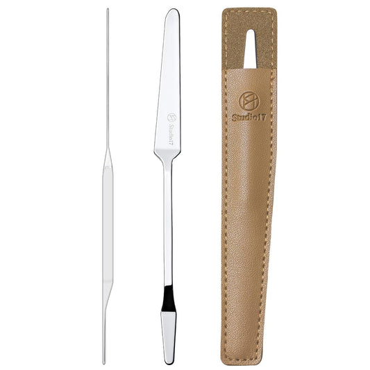 Foundation Spatula Made of Stainless Steel | Professional Makeup Spatula for Even Application of Foundation | Double Edged Spatula for Small Area of Face | Pouch Included for Clean Storage