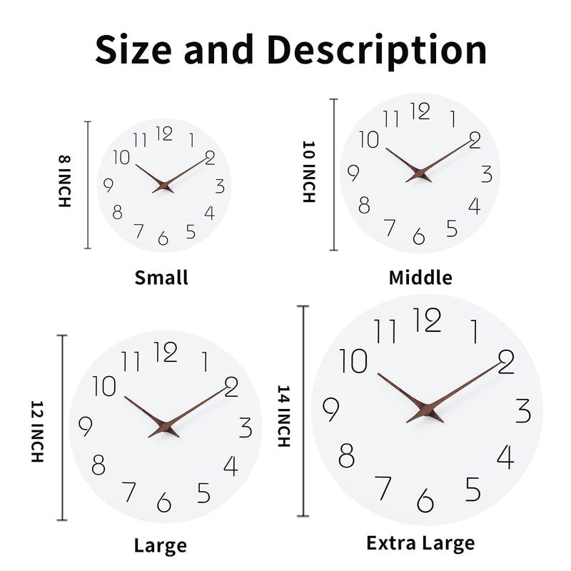 Mosewa Wall Clock Battery Operated 8 Inch White Silent Non Ticking Simple Minimalist Wooden Decorative for Kitchen Bathroom Bedroom Living Room Office