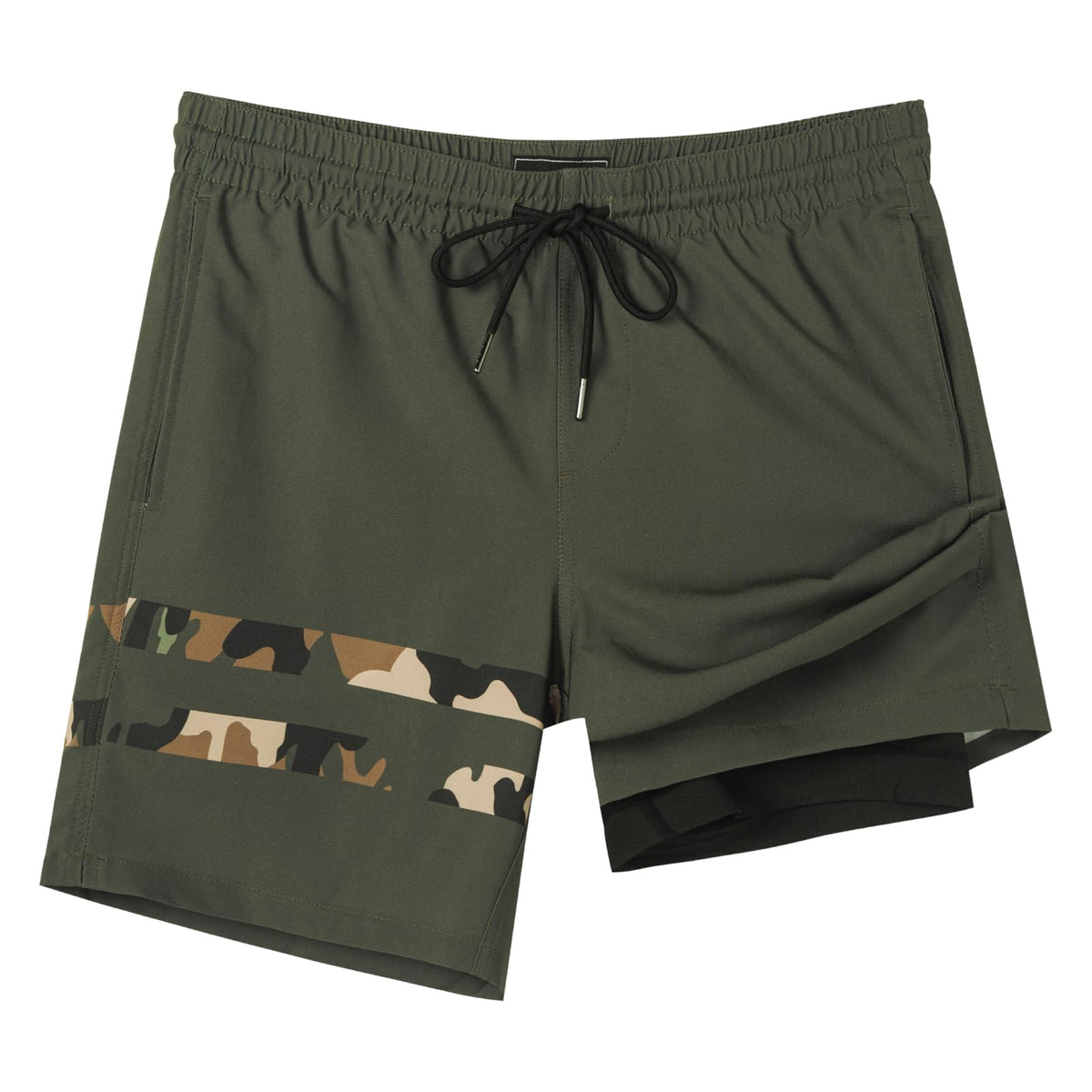 SURF CUZ Mens Swim Trunks with Compression Liner Quick Dry Swim Shorts 7" Swimming Trunks Stretch Bathing Suit Zipper Pockets,Jungle Drift,XS