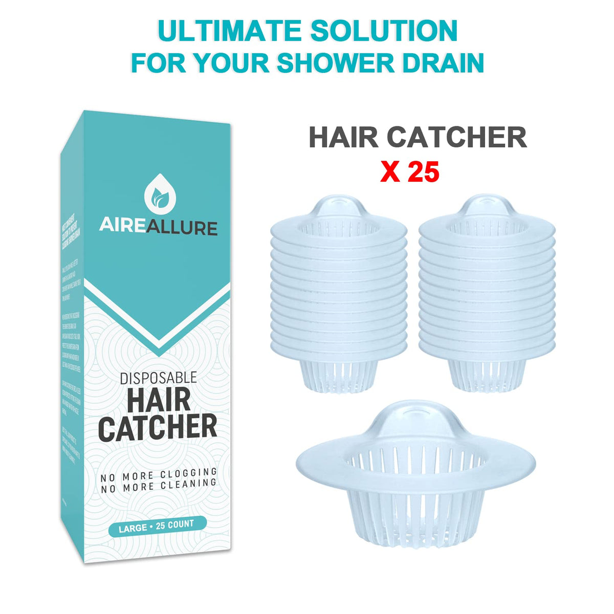 Aire Allure, 25 Pack, Hair Catcher for Bathroom Sink or Bathtub, White, Large