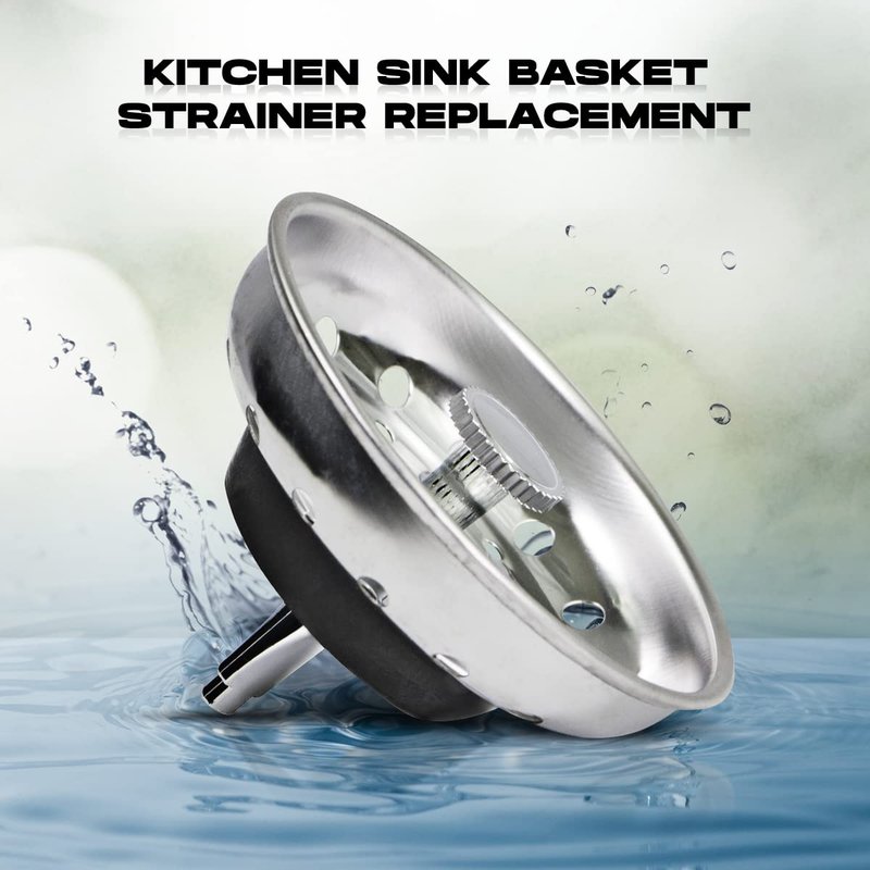 Highcraft 97333 Kitchen Sink Basket Strainer Replacement for Standard Drains (3.25 Inch) Chrome Plated Stainless Steel Body With Rubber Stopper, 3.25"