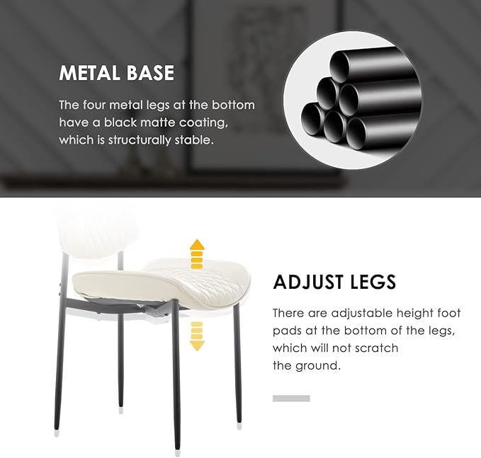 Modern Dining Chairs Set of 2, Leather Dining Chair with Metal Legs, Upholstered Dining Room Chairs for Dining Room, Kitchen, Vanity (Beige)