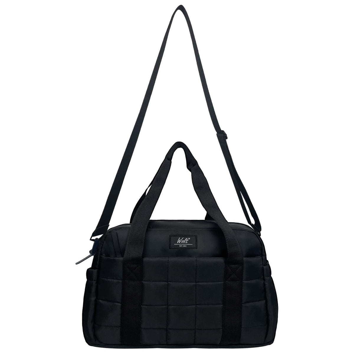 WOLT Small Gym Bag for Women, 14 inch Lightweight Gym Duffle Bag with Wet Compartment Quilted Tote for Sports Workout, Black