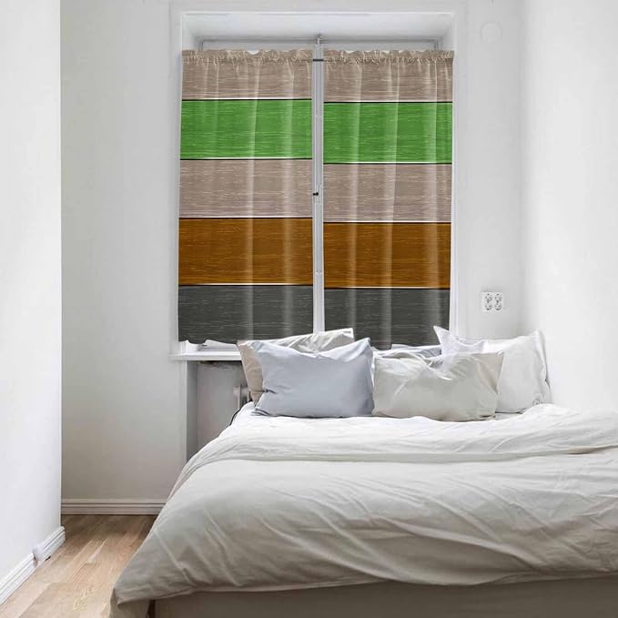 Farm Gray Green Brown Wood Grain Window Valance Curtains, Rustic Wooden Plank