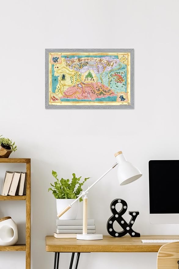 The Wizard Of Oz - Map Wall Poster, 22.4L" x 14.7W", Gray Framed Version