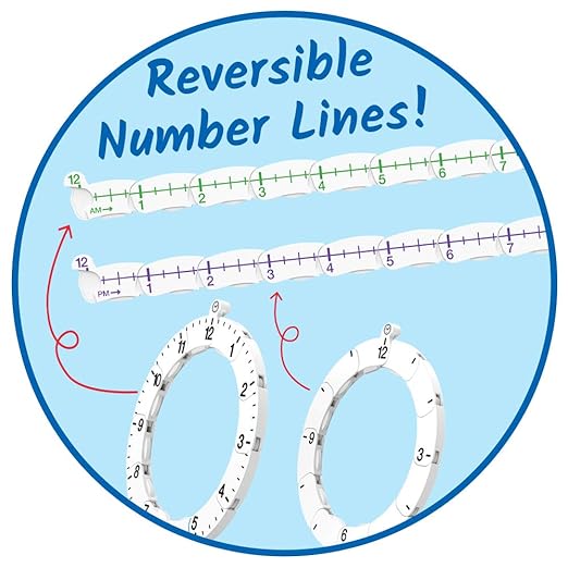 Hand2Mind Advanced NumberLine Teaching Clock - Telling Time & Elapsed Time Learning for Kids, Set of 6