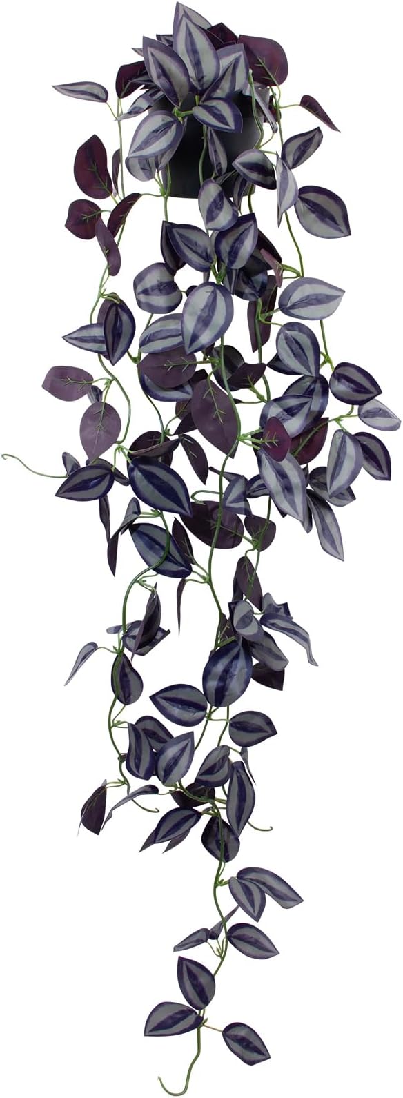 LOYWREE Small Fake Hanging Purple Eyebrow Leaf Plant Artificial Potted Plants Indoor 39-in Long Faux Dark Black Vine Plant with Pot for Shelf Home Office and Outdoor Garden Decor (Black Pot)