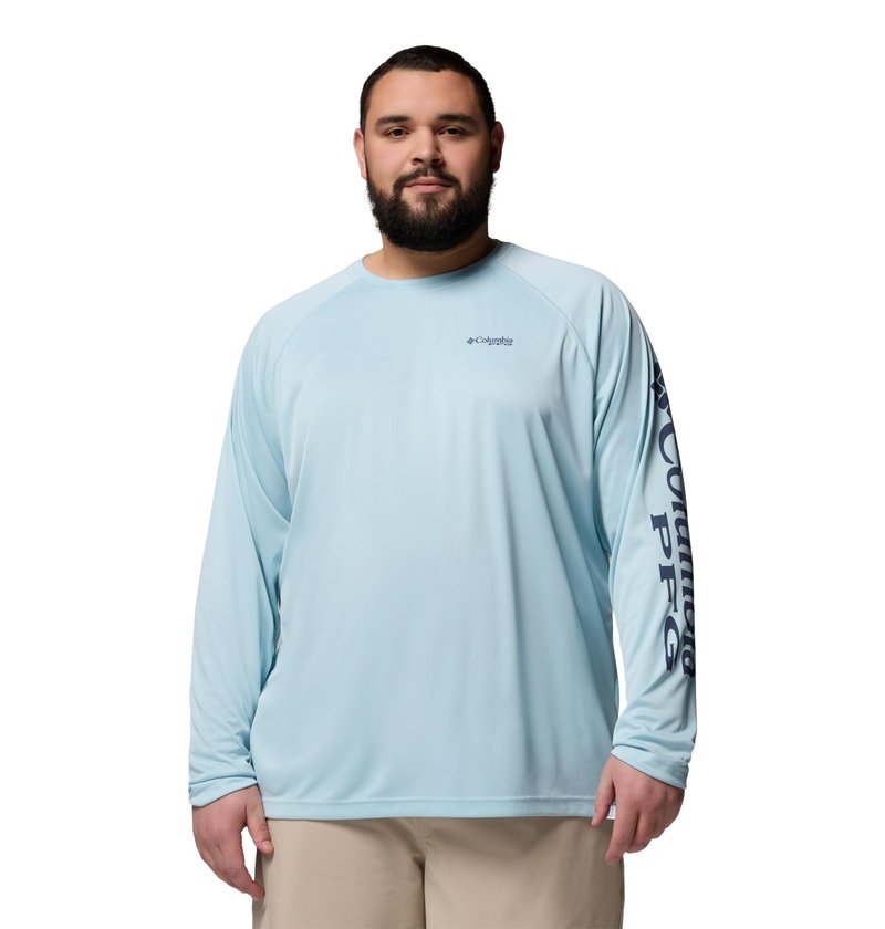 Columbia Men's PFG Terminal Tackle Long Sleeve Fishing Shirt, Marine Light/Nocturnal Logo, 3X Tall