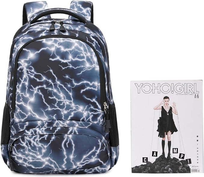 BABUN Backpack for Boys Middle Elementary Set for Kids Bookbag Lightning Laptop School Bags Waterproof With Lunch Box Bag (2-Black)