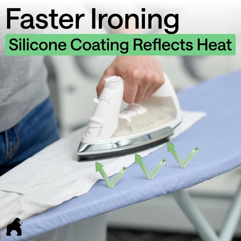 GORILLA GRIP The Original Ironing Board Cover and Pad, Silicone Coating, 400°F Scorch Resistant Thick Padding, Heavy Duty Iron Covers Standard Boards, Hook and Loop Fastener Strap, Blue 18x49
