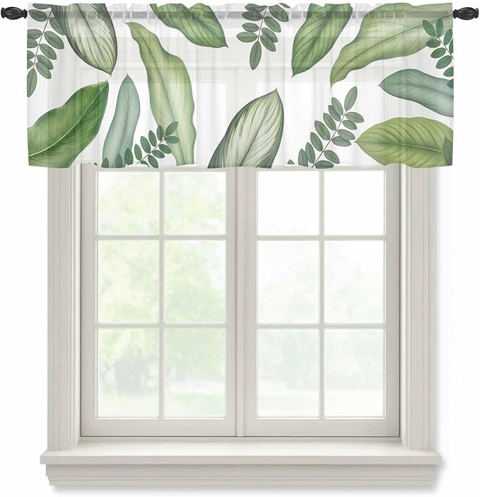 Summer Palm Leaf Sheer Valance Curtains