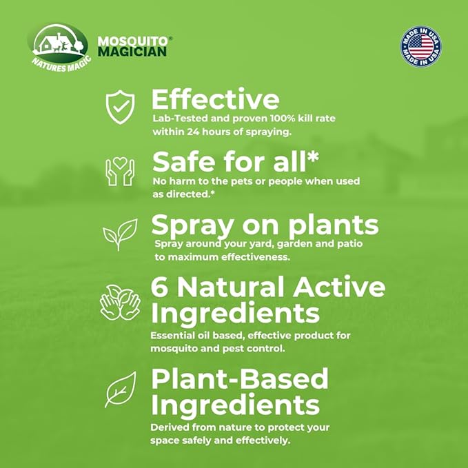 Mosquito Magician Indoor and Outdoor Spray - Use for Carpet, Furniture, Bedding, Couches & Pets – Plant-Sourced with Essential Oil – Lemongrass, 32 OZ