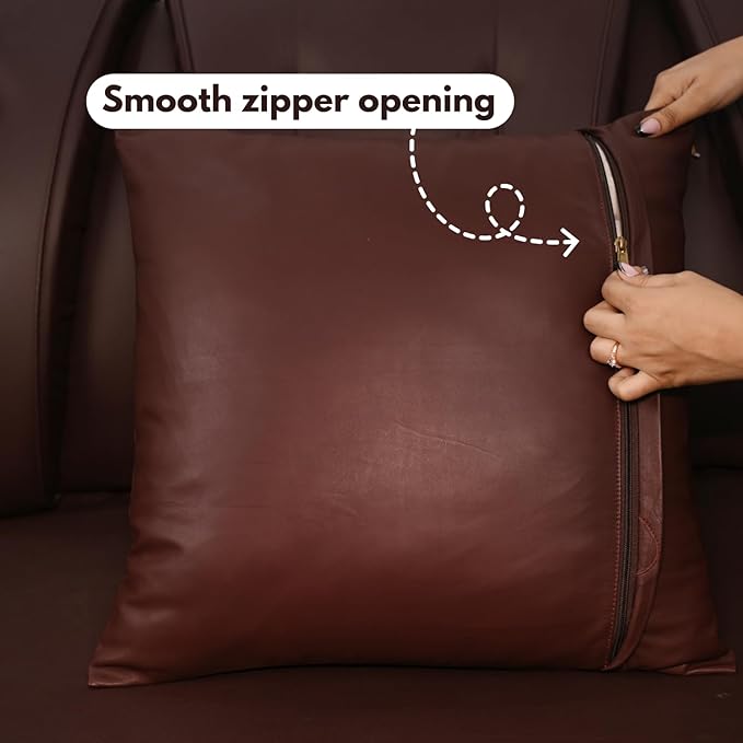 D DOLLY LAMB Lambskin Leather Pillow Cover - Sofa Cushion Case - Decorative Throw Covers for Living Room & Bedroom, 16x16 Inches - Dark Brown Plain Pack of 1